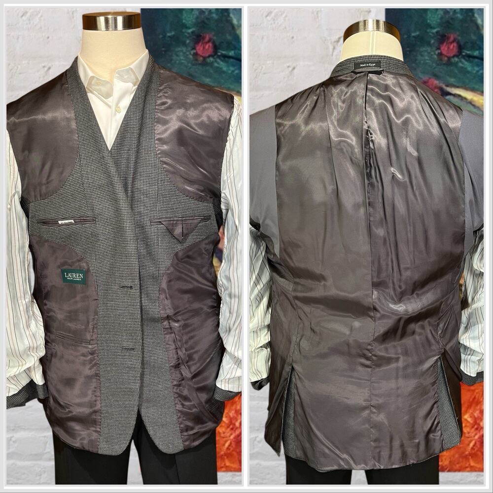 Ralph Lauren LRL 44L Steel Blue Gray Puppytooth Plaid Blazer Sport Coat - Picture 7 of 15